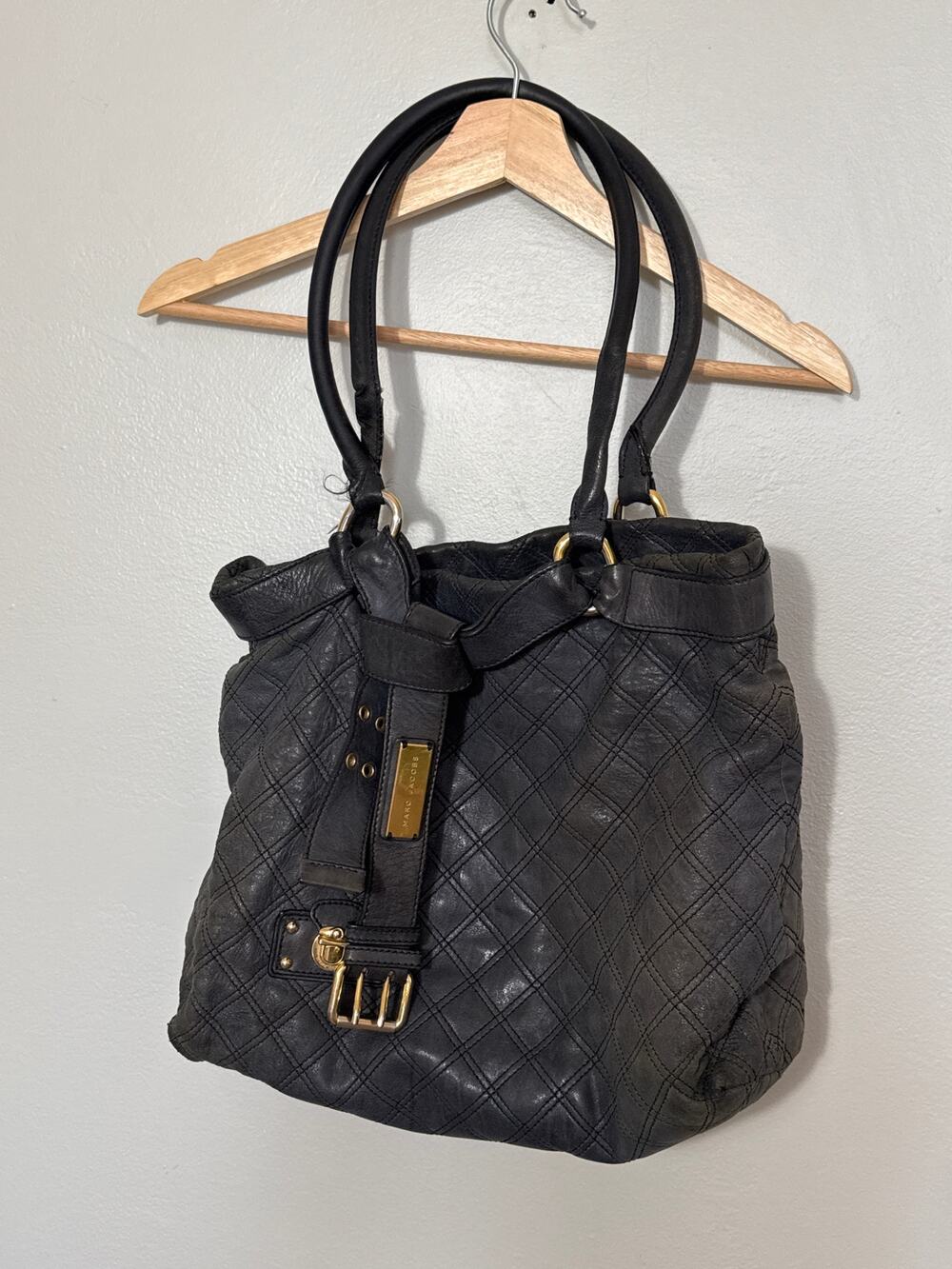 Vintage Marc Jacobs Casey Double Buckle Quilted Handbag in Gray Leather